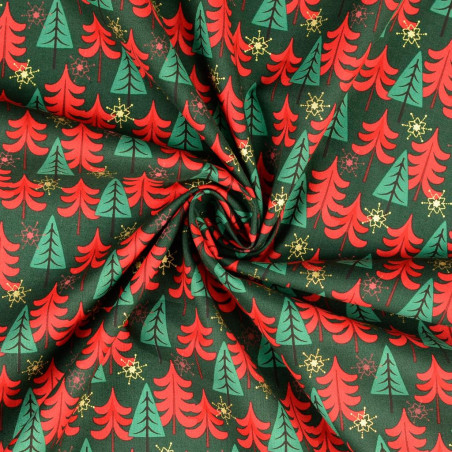 Cotton - Christmas Trees dark green