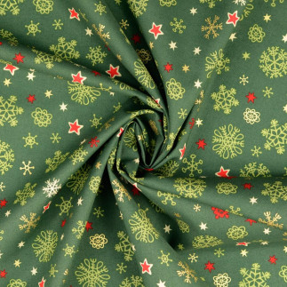 Cotton - Christmas snowflakes dark green