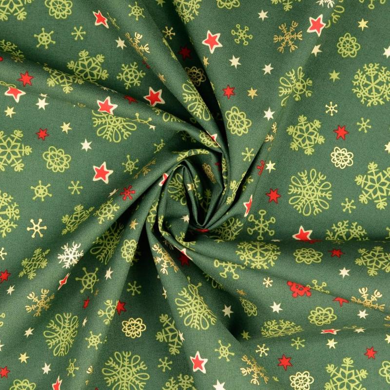 Woven Cotton -  Christmas Snow Flakes dark green