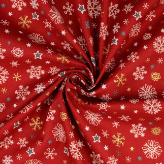 Baumwolle - Christmas Schneeflocken rot