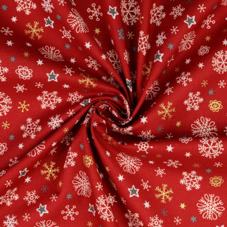 Coton - Flocons de neige de Noël rouges