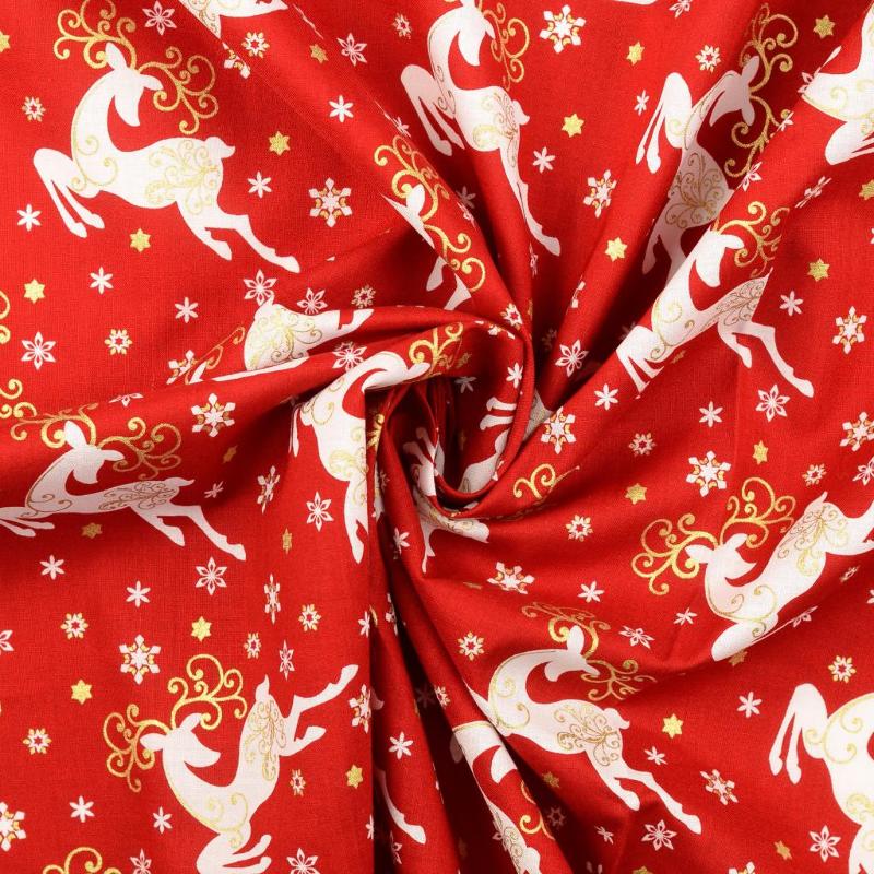 Coton tissé - Christmas flying reindeer  rouge