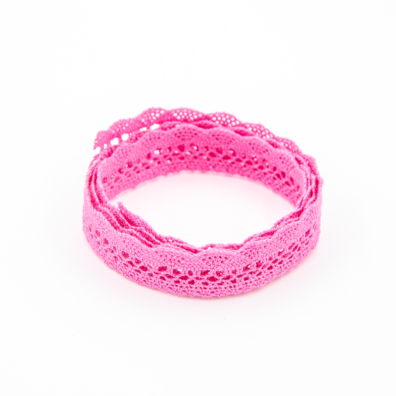 Dentelle aux fuseaux 14 mm vague rose