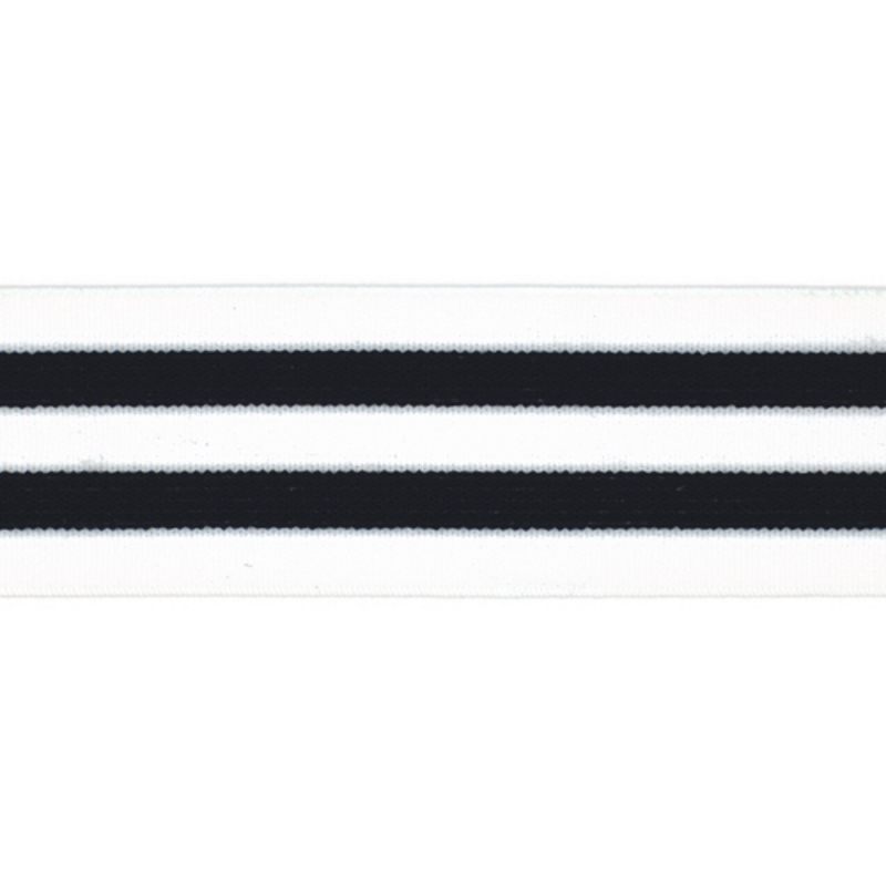 Elastic ribbon 40mm stripe navy / white (qt)