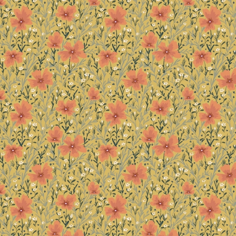 Coton tissé bio - Cotton Steel - Wildflower field moutarde