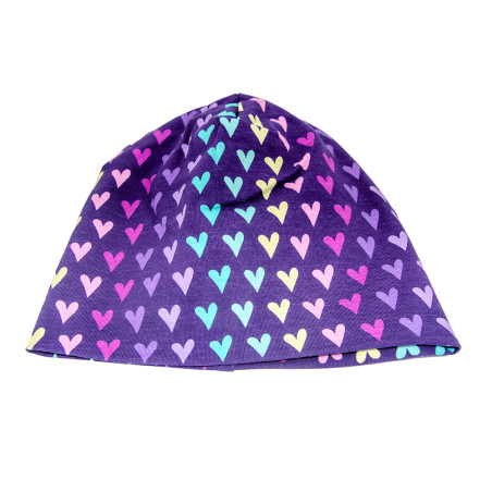 Beanie - Rainbow hearts purple