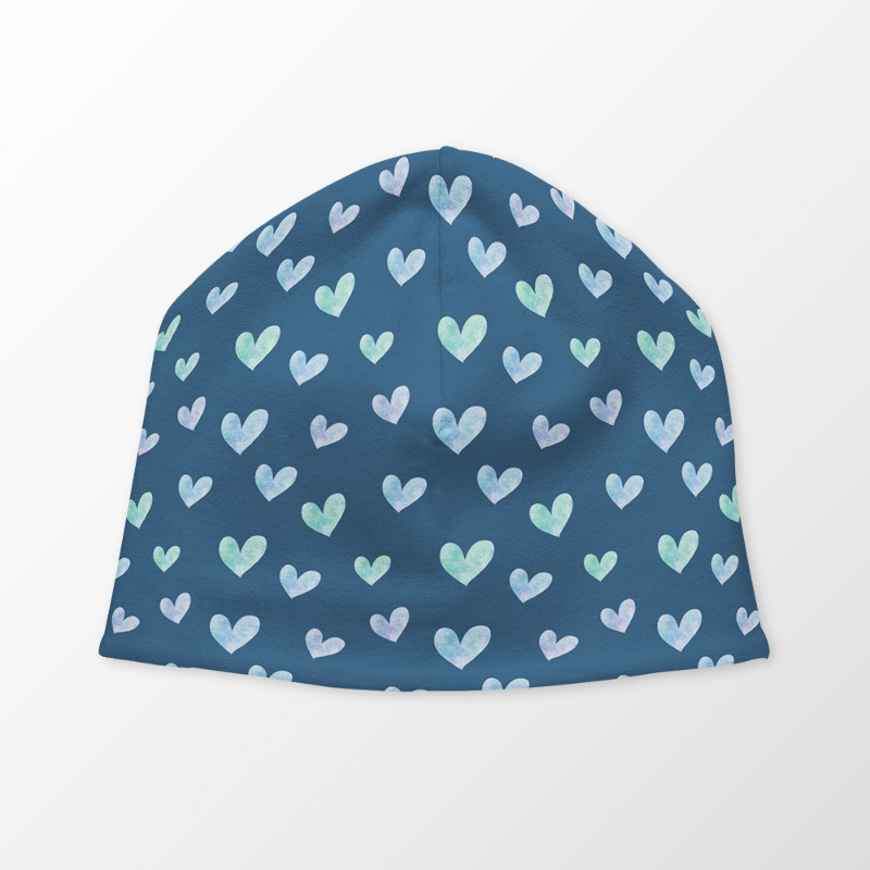Beanie - Watercolor hearts blue