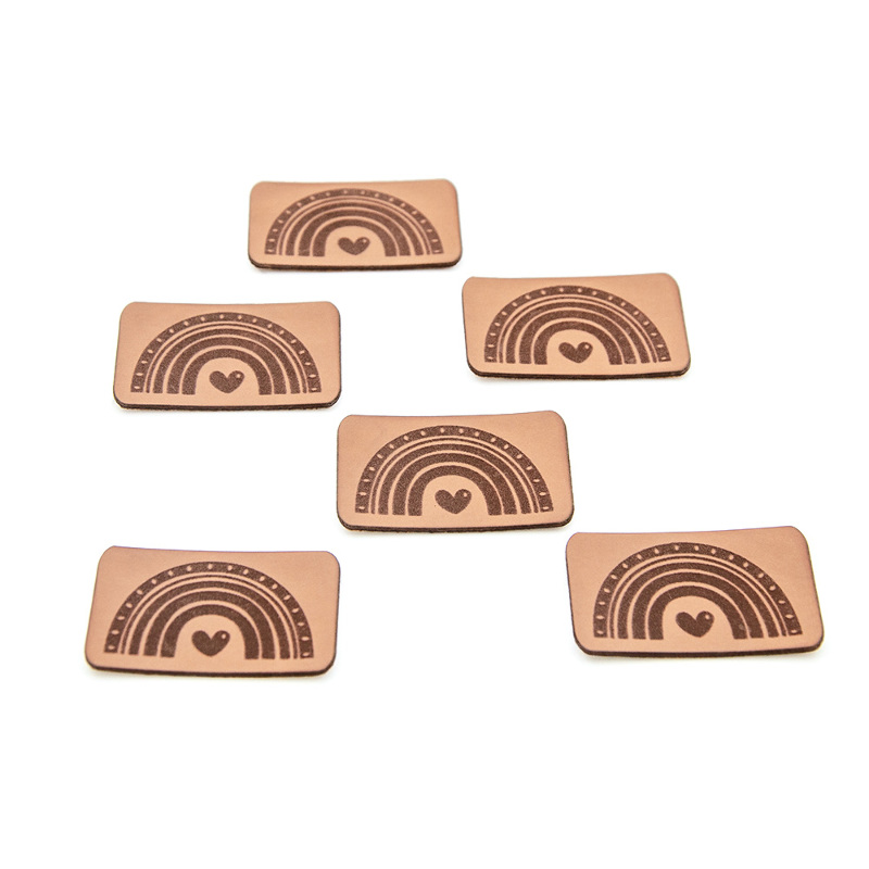 synthetic leather label - Urmeli - Rainbow heart brown