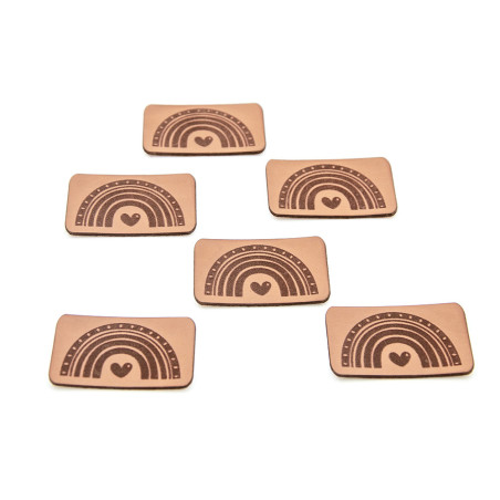 Faux leather label - Urmeli - Rainbow heart brown
