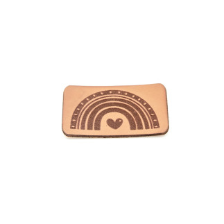 Faux leather label - Urmeli - Rainbow heart brown