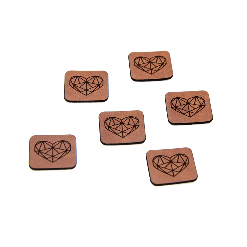 Artificial Leather Label - Urmeli - Geo heart dark brown