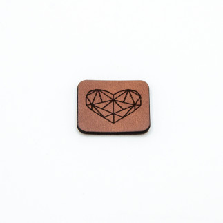Faux leather label - Urmeli - Geo heart dark brown