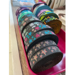 Web ribbon 10m - Urmelis Stoffwelt - glitter stars iridescent d'gra