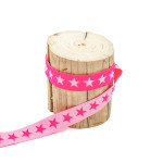 *Woven Ribbon 10m - Urmelis Stoffwelt - Double Stars pink / rose