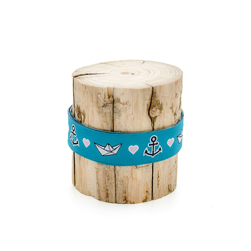 Ruban tissé 10 m - Urmelis Stoffwelt - Anchor Heart pétrole