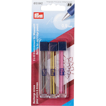 Mines de rechange Prym - jaune, noir, rose 6 pièces chacune