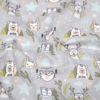 Toile cirée acrylique - Animaux de la forêt la nuit gris clair