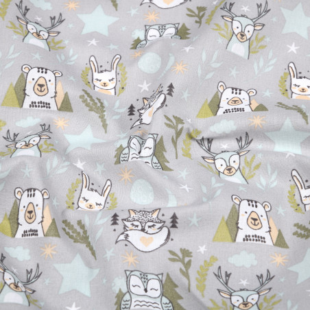 Acrylic oilcloth - Forest animals by night light grey