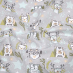 Coton enduit acrylique - animaux forret gris clair