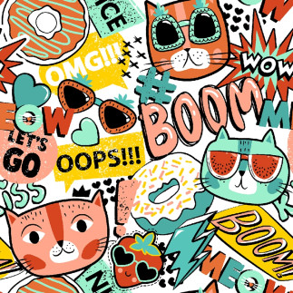 Acrylic oilcloth - Boom Cats white