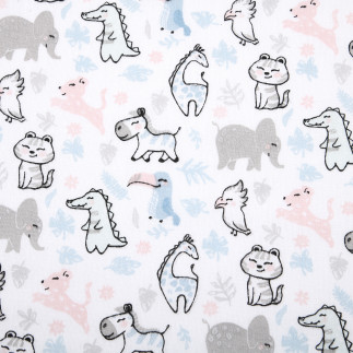 Acrylic oilcloth - Zoo animals white