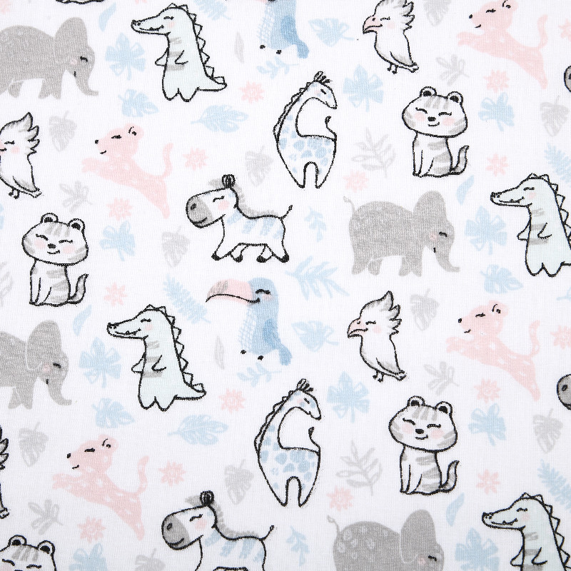 tissu enduite acrylique - Animaux du zoo blanc