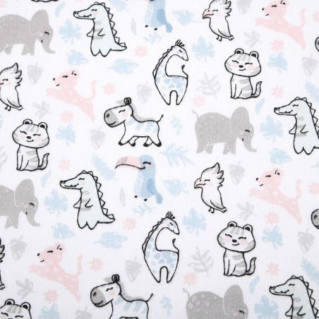 Toile cirée acrylique - Animaux du zoo blanc