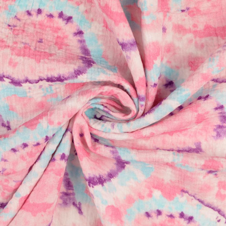 Musselin - Batik pink / aqua