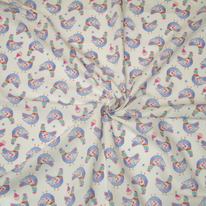 Woven Cotton - Hilco Emilie chicken blue on ecru