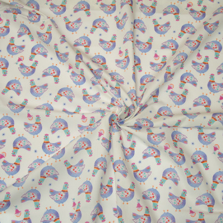 Coton - Hilco Emilie Chickens bleu sur écru