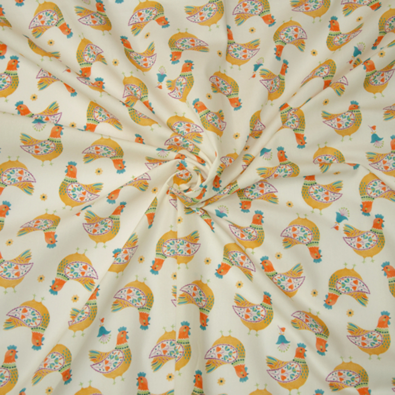 coton tissé - Hilco Emilie Chickens jaune sur écru