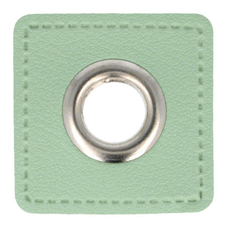 Eyelet on artificial leather light green 8mm silver (qt)