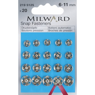 Sew-on snap fasteners assorted 6-11mm silver
