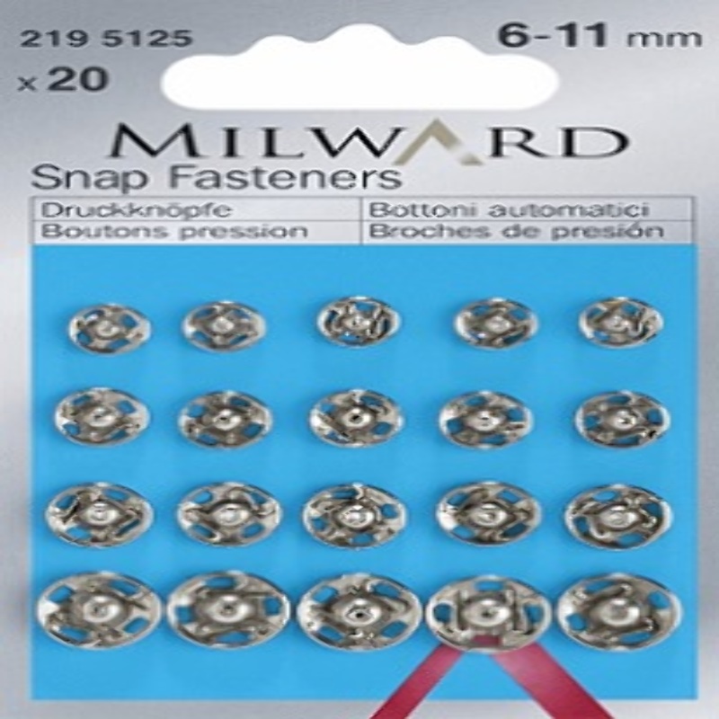 Sew-on snap fasteners sorted 6-11mm silver