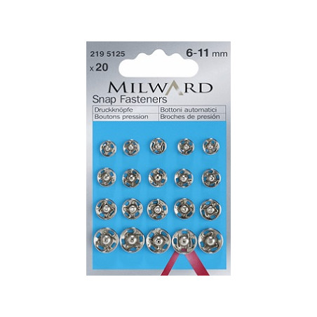 Boutons pression à coudre assortis 6-11 mm argent
