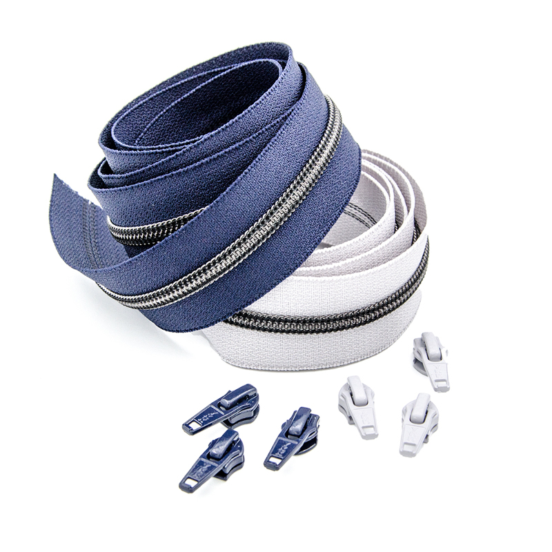 Endless zipper YKK metallic gunmetal 6mm 1m incl. 3 zipper pulls