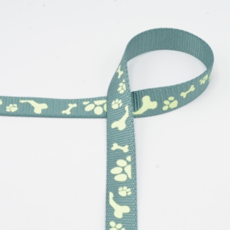 Webbing - 20mm paws mint - glow in the dark