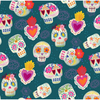 Baumwolle - Dia de Muertos - Skulls teal