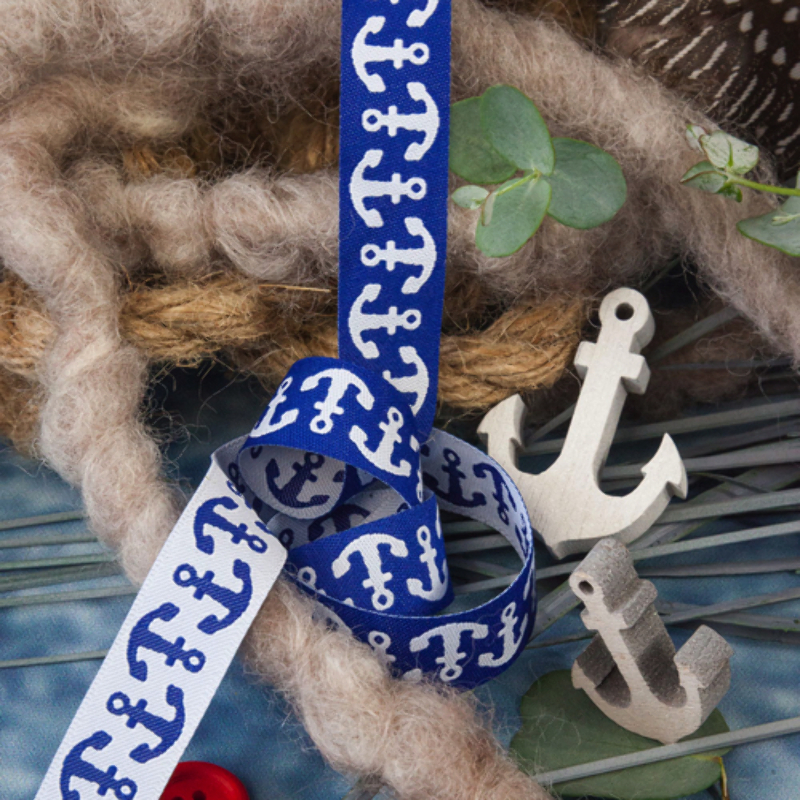 Woven ribbon - Anchor blue