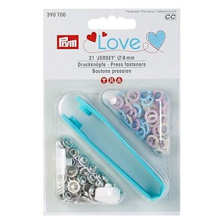 Anneaux à pression Prym Love en jersey 8 mm rose/bleu clair/perle