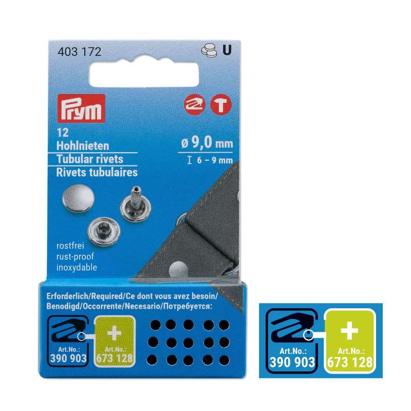 Prym tubular rivets 6-9mm silver 12 pieces