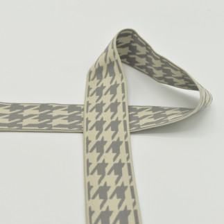 Bande élastique 40 mm pied-de-poule gris/écru