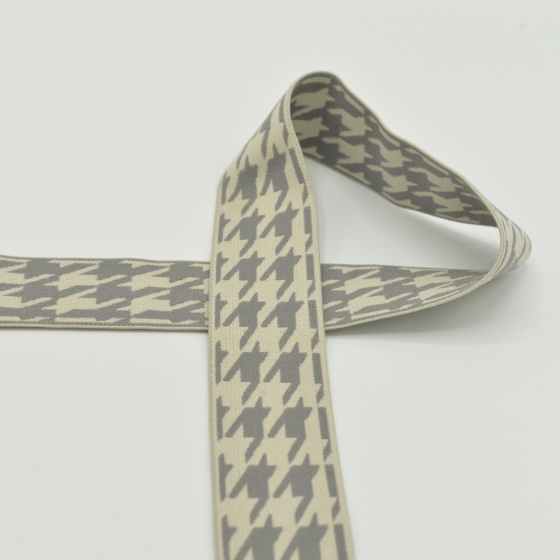 Elastic band 40mm houndstooth gray / ecru