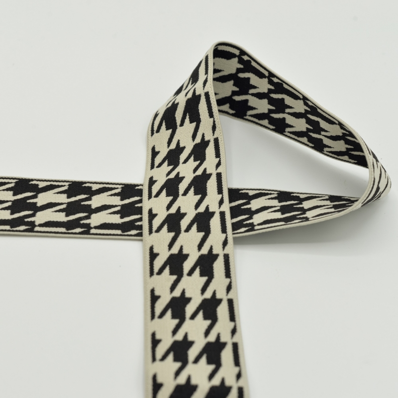 Bande élastique 40 mm pied-de-poule noir/écru