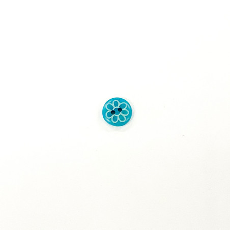 Bouton 12 mm - fleur turquoise