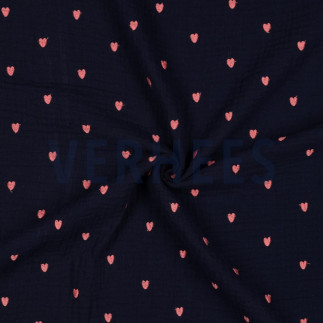 Musselin - Mini Hearts bestickt navy