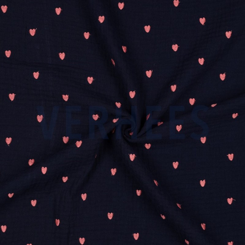 Double gaze - Mini hearts embroidery navy