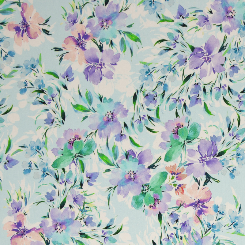 Woven Viscose -  Sabine Flowers light blue