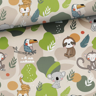 French Terry - Animaux de la jungle beige