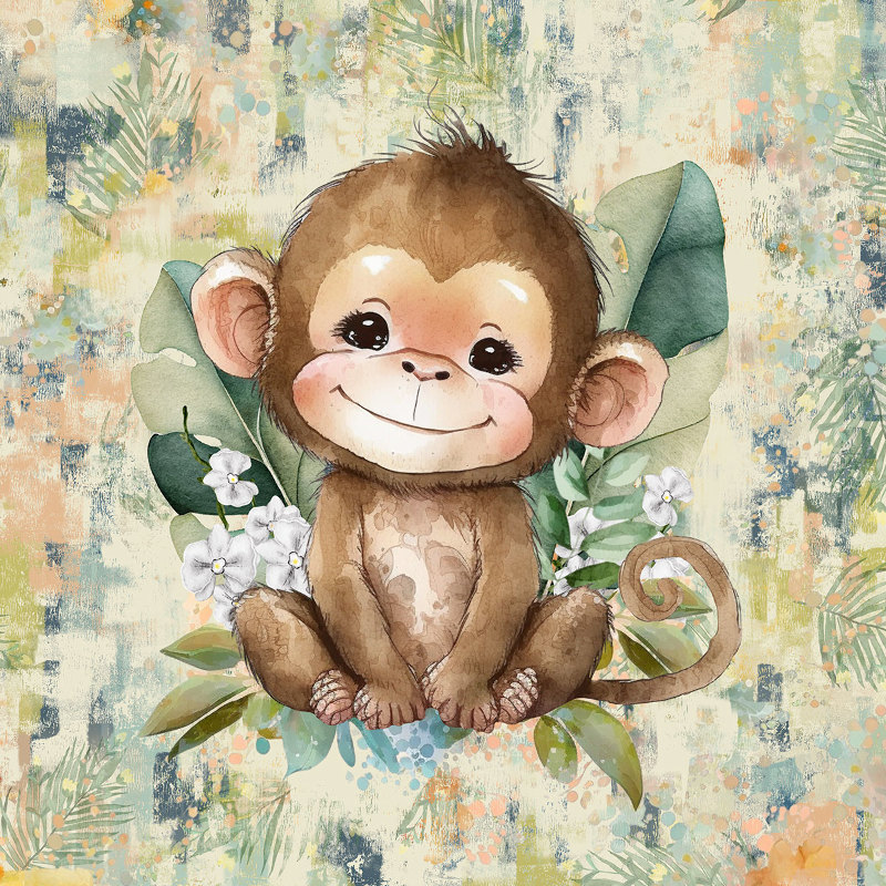 French Terry - Tropical Kids Monkey vert 40 x 50 cm